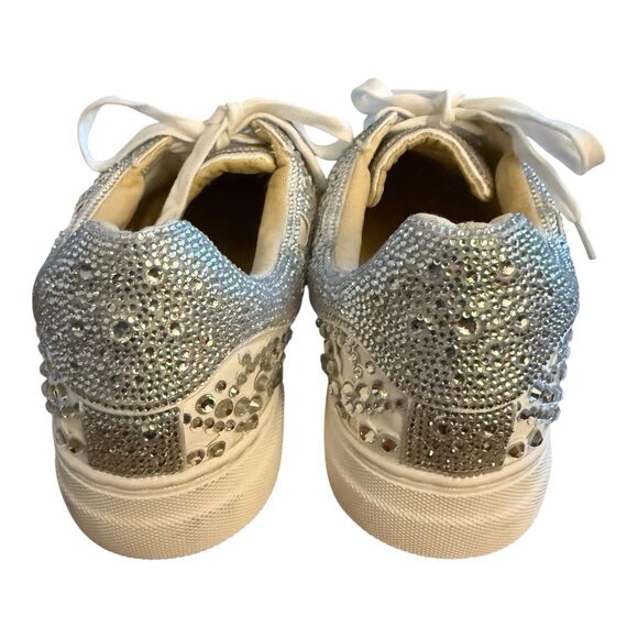 Betsey Johnson Rhinestone Sneakers Women Shoes Sz 9 Lenon White Silver Sparkle - Picture 5 of 12